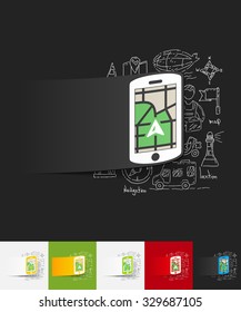 hand drawn simple elements with gps paper sticker shadow