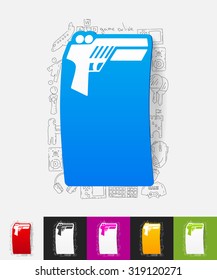 hand drawn simple elements with gun game paper sticker shadow