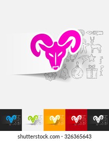 hand drawn simple elements with head of the ram paper sticker shadow
