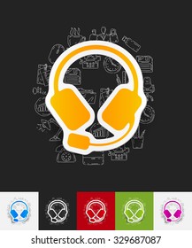 hand drawn simple elements with headphones paper sticker shadow