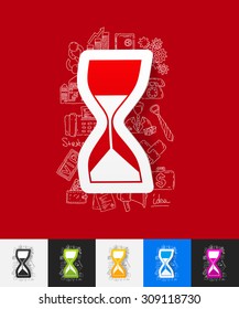 hand drawn simple elements with hourglass paper sticker shadow