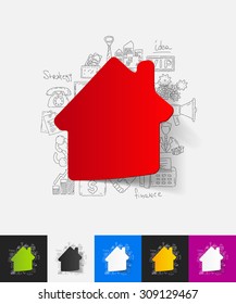 hand drawn simple elements with house paper sticker shadow