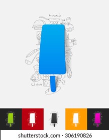 hand drawn simple elements with ice cream paper sticker shadow