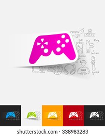 hand drawn simple elements with joystick paper sticker shadow