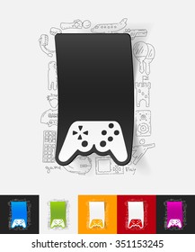 hand drawn simple elements with joystick paper sticker shadow