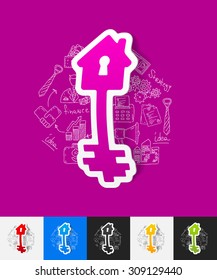 hand drawn simple elements with key paper sticker shadow