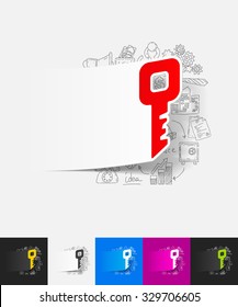 hand drawn simple elements with key paper sticker shadow