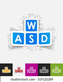 hand drawn simple elements with keypad paper sticker shadow