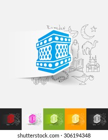 hand drawn simple elements with lantern paper sticker shadow
