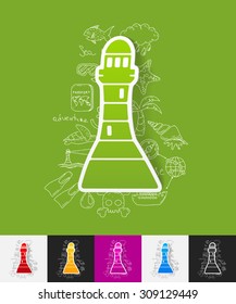 hand drawn simple elements with lighthouse paper sticker shadow