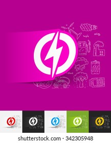 hand drawn simple elements with lightning bolt paper sticker shadow