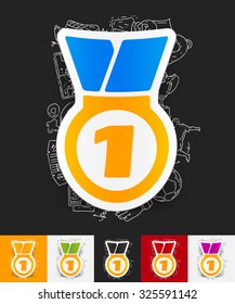 hand drawn simple elements with medal paper sticker shadow