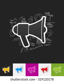 hand drawn simple elements with megaphone paper sticker shadow