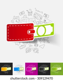 hand drawn simple elements with money paper sticker shadow