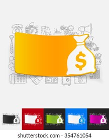 hand drawn simple elements with money paper sticker shadow