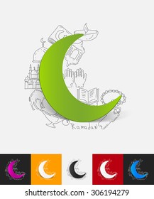 hand drawn simple elements with moon paper sticker shadow