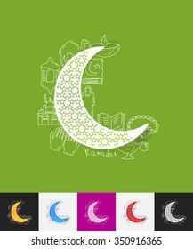 hand drawn simple elements with moon paper sticker shadow