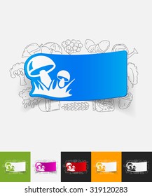 hand drawn simple elements with mushrooms paper sticker shadow
