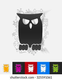 hand drawn simple elements with owl paper sticker shadow