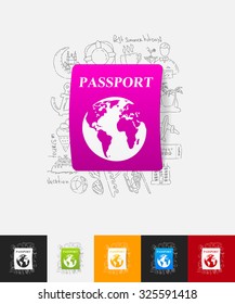 hand drawn simple elements with passport paper sticker shadow