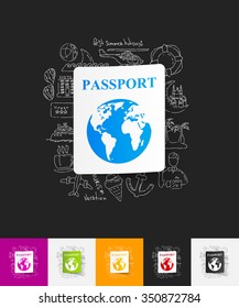 hand drawn simple elements with passport paper sticker shadow