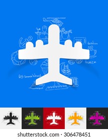 hand drawn simple elements with plane paper sticker shadow