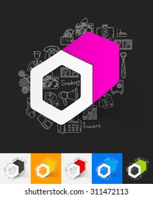 hand drawn simple elements with polygon paper sticker shadow