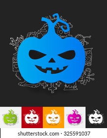 hand drawn simple elements with pumpkin paper sticker shadow