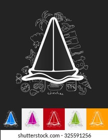 hand drawn simple elements with sailboat paper sticker shadow