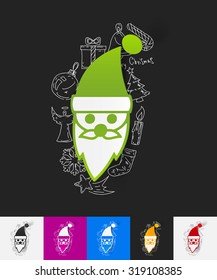 hand drawn simple elements with Santa Claus paper sticker shadow