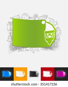hand drawn simple elements with Santa Claus paper sticker shadow