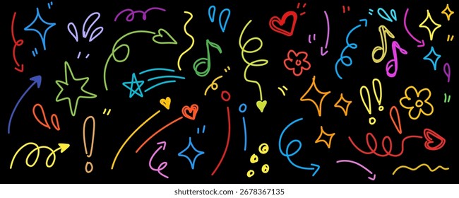 Hand drawn simple elements set. Doodle vector illustration