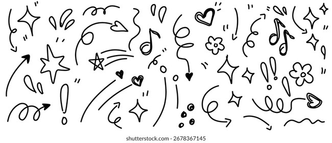 Hand drawn simple elements set. Doodle vector illustration