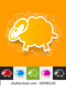 hand drawn simple elements with sheep paper sticker shadow
