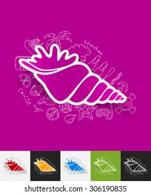 hand drawn simple elements with shell paper sticker shadow