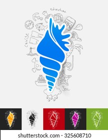 hand drawn simple elements with shell paper sticker shadow