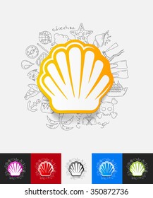hand drawn simple elements with shell paper sticker shadow