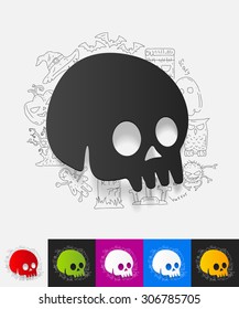 hand drawn simple elements with skull paper sticker shadow