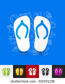 hand drawn simple elements and slippers paper sticker shadow