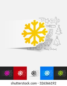 hand drawn simple elements with snowflake paper sticker shadow