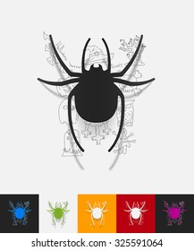 hand drawn simple elements with spider paper sticker shadow