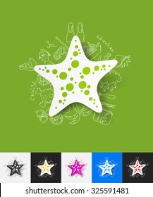 hand drawn simple elements with starfish paper sticker shadow