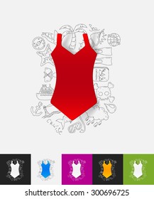 hand drawn simple elements with swimsuit paper sticker shadow