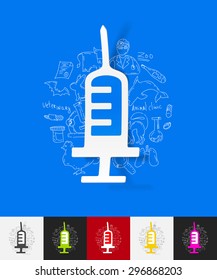 hand drawn simple elements with syringe paper sticker shadow