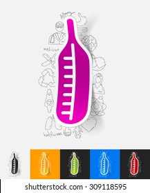 hand drawn simple elements with thermometer paper sticker shadow