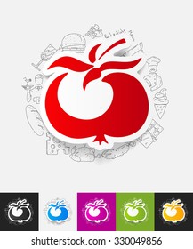 hand drawn simple elements with tomato paper sticker shadow