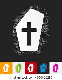 hand drawn simple elements with tombstone paper sticker shadow