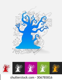 hand drawn simple elements with tree paper sticker shadow