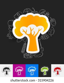 hand drawn simple elements with tree paper sticker shadow