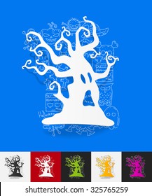 hand drawn simple elements with tree paper sticker shadow